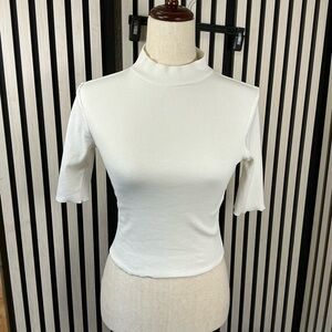 Zara White Short Sleeve Ribbed Top, Sz M